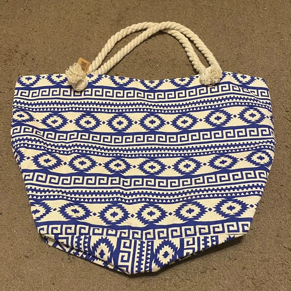 New NWT Marbella & Ashford Blue White Large Rope Handle Tote Bag‎